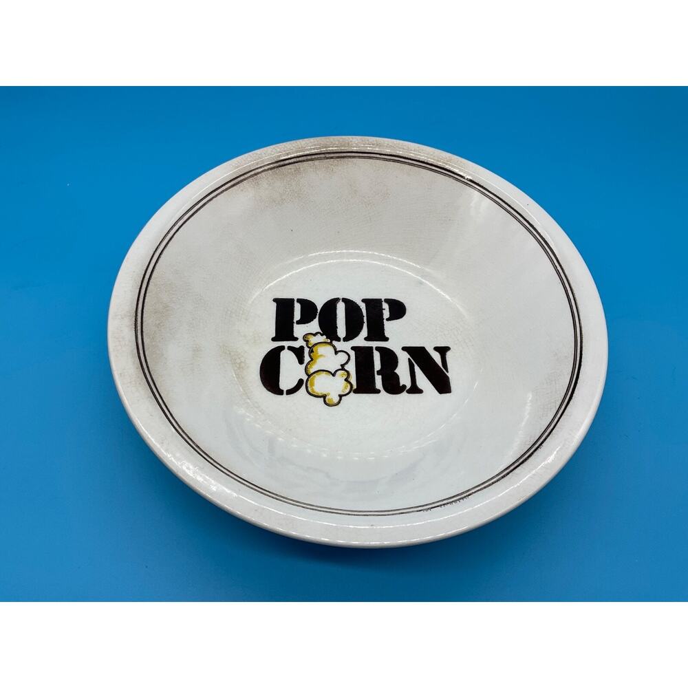 Vintage Stoneware Popcorn Bowl Large Off-White Brown Stripe Retro‎ Kitchen
